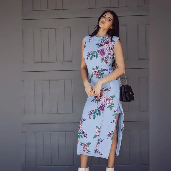 Free People Carmel Midi Dress - Blue Floral - Picture 4 of 11